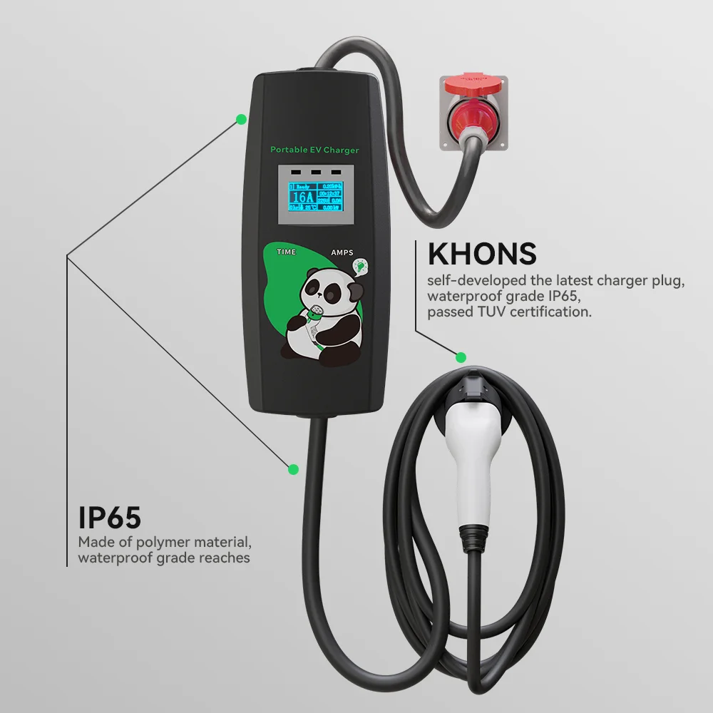 Khons 전기 자동차 충전기, 3 상 16A 휴대용 충전기, 타입 2 EVSE 충전 박스, Cee 플러그 IEC62196, 11KW