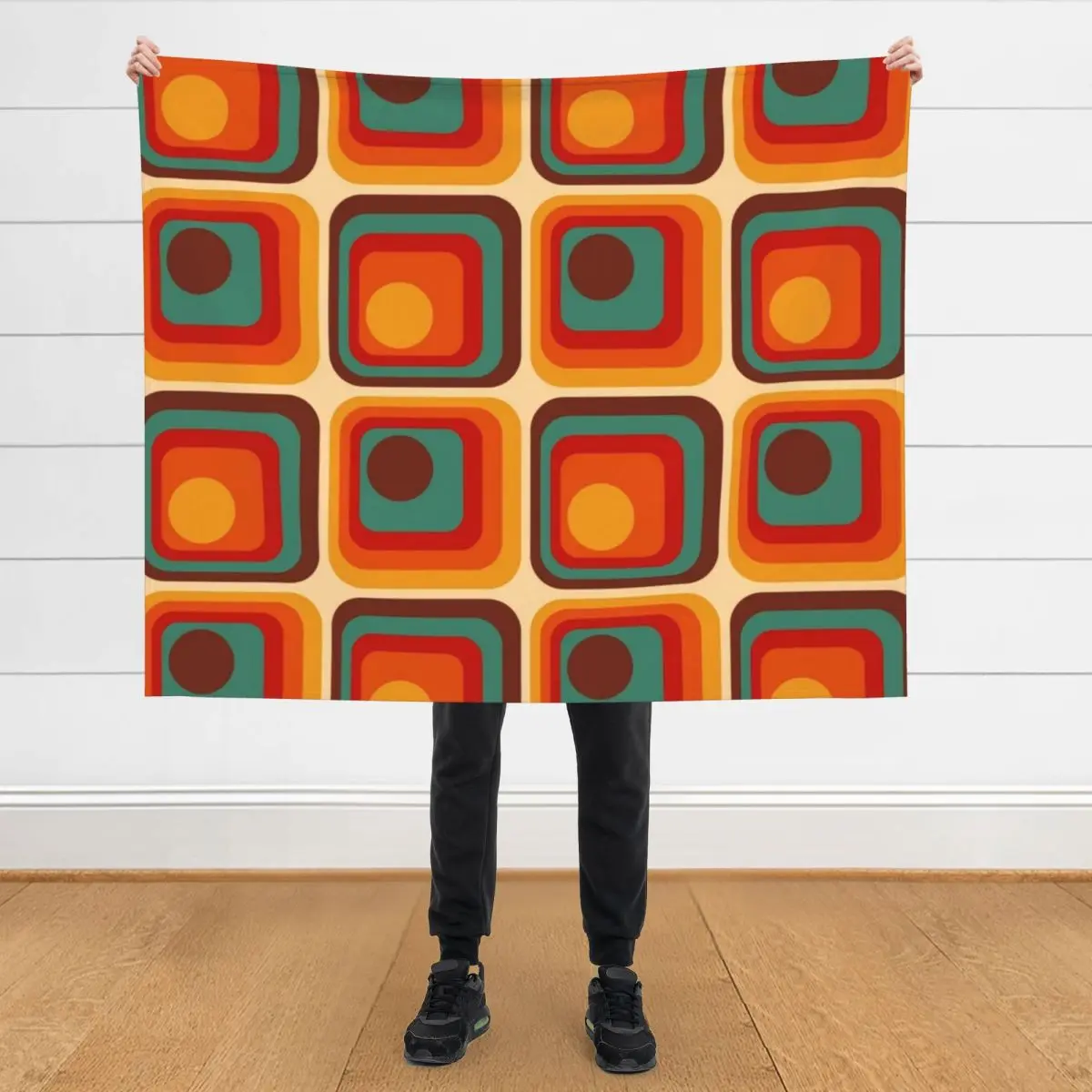 

Retro Geometric Gradient Square and Circle Pattern 221 Throw Blanket blankets ands Personalized Gift Hairys anime Blankets