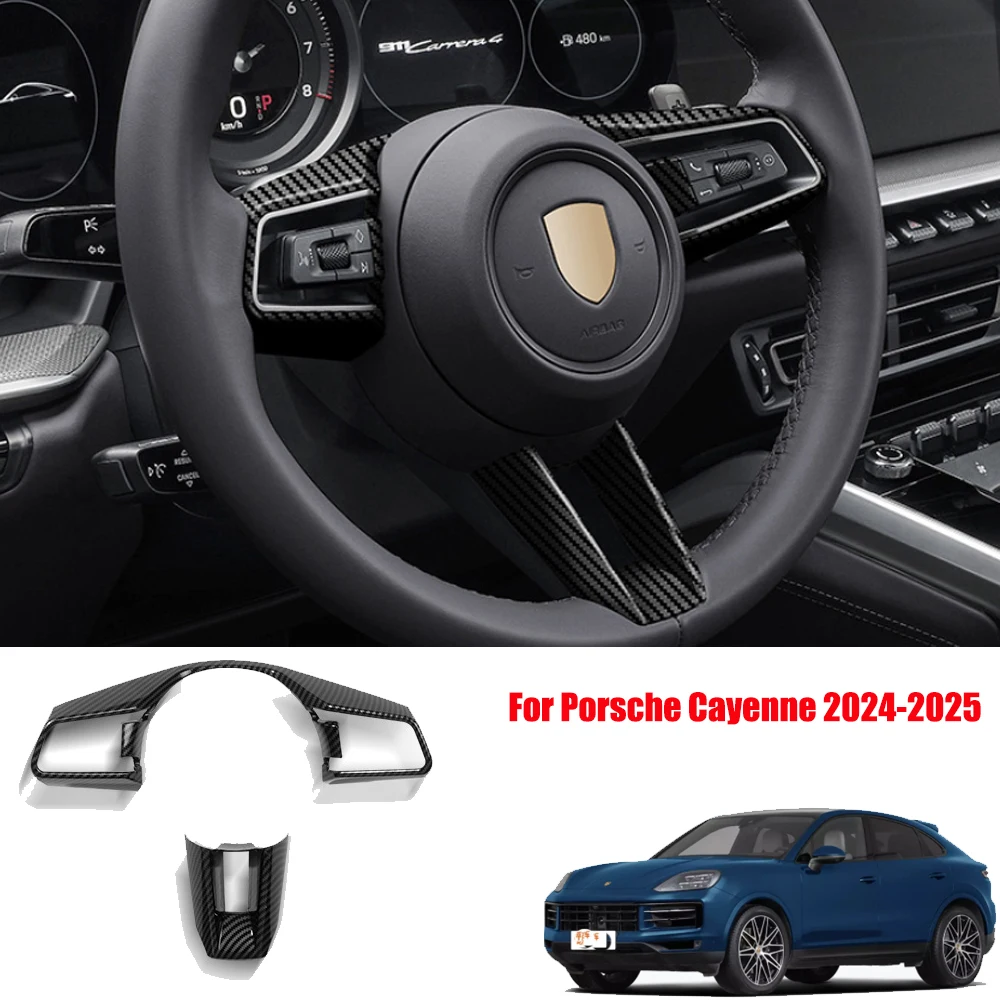 

For Porsche Cayenne 2024-2025 Style Carbon Fiber Look Steering Wheel Cover Trim