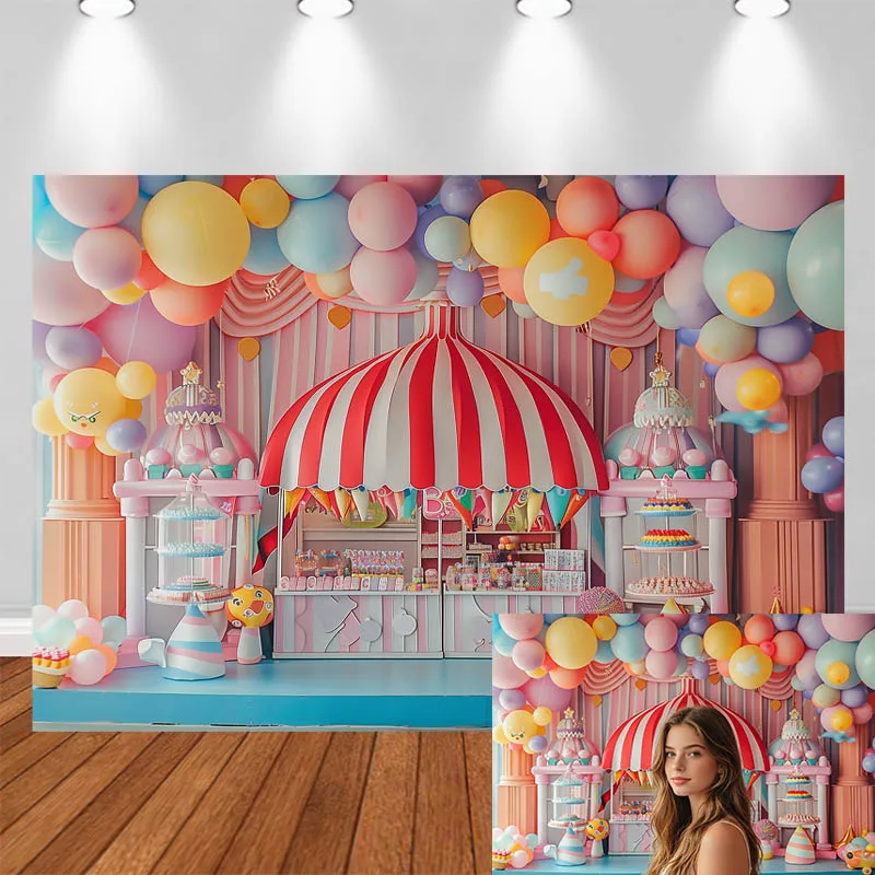 

LS Photography Backdrop Amusement Park Balloon Cake Shop Decor Birthday Cake Smash Baby Shower Kids Portrait Photo Background