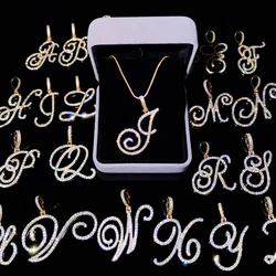 Flatfoosie Fashion A-Z Cursive Initial Letter Crystal Pendant Necklace For Women Gold Silver Color Rope Chain Necklace Jewelry