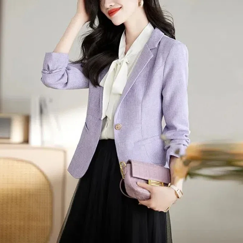 Trendy Women's 2024 Spring Autumn New Patchwork Suit Collar Button Pocket Fashion Solid Color Slim Casual Long Sleeve Blazers