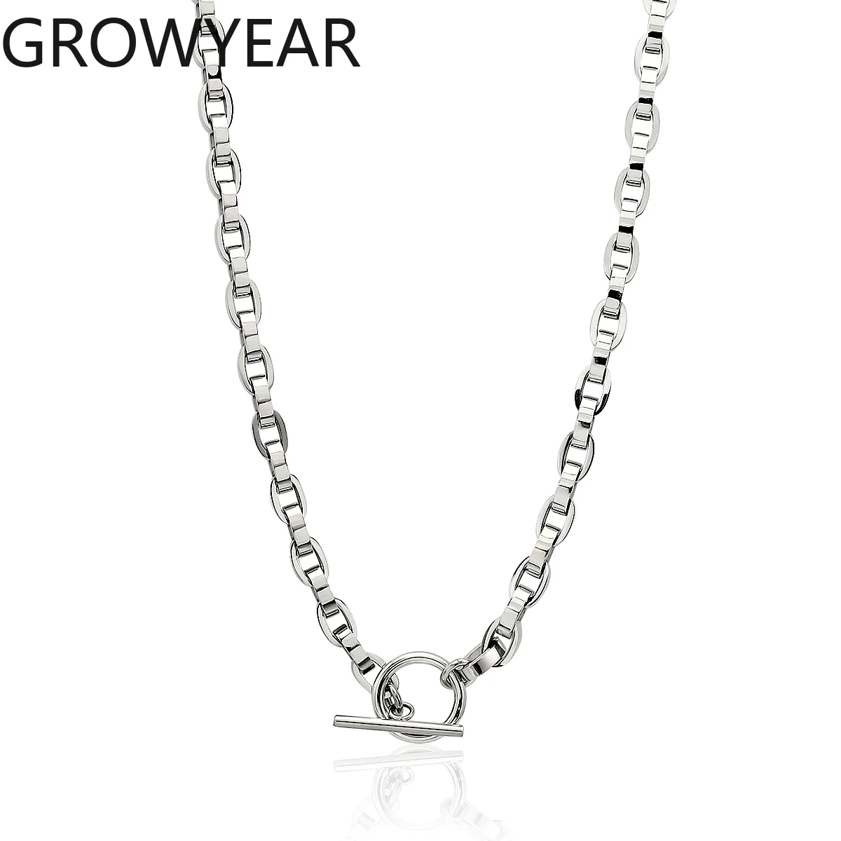 Ins Geometric Shape OT Closure Necklace for Women Men 2-Tone Chunky Link Chains Gold Trendy for Anniversary Occasions