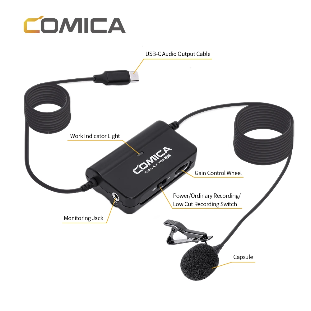 COMICA SIG.LAV V05 UC Multi-functional Single Lavalier Microphone (For Devices with USB-C Interface)