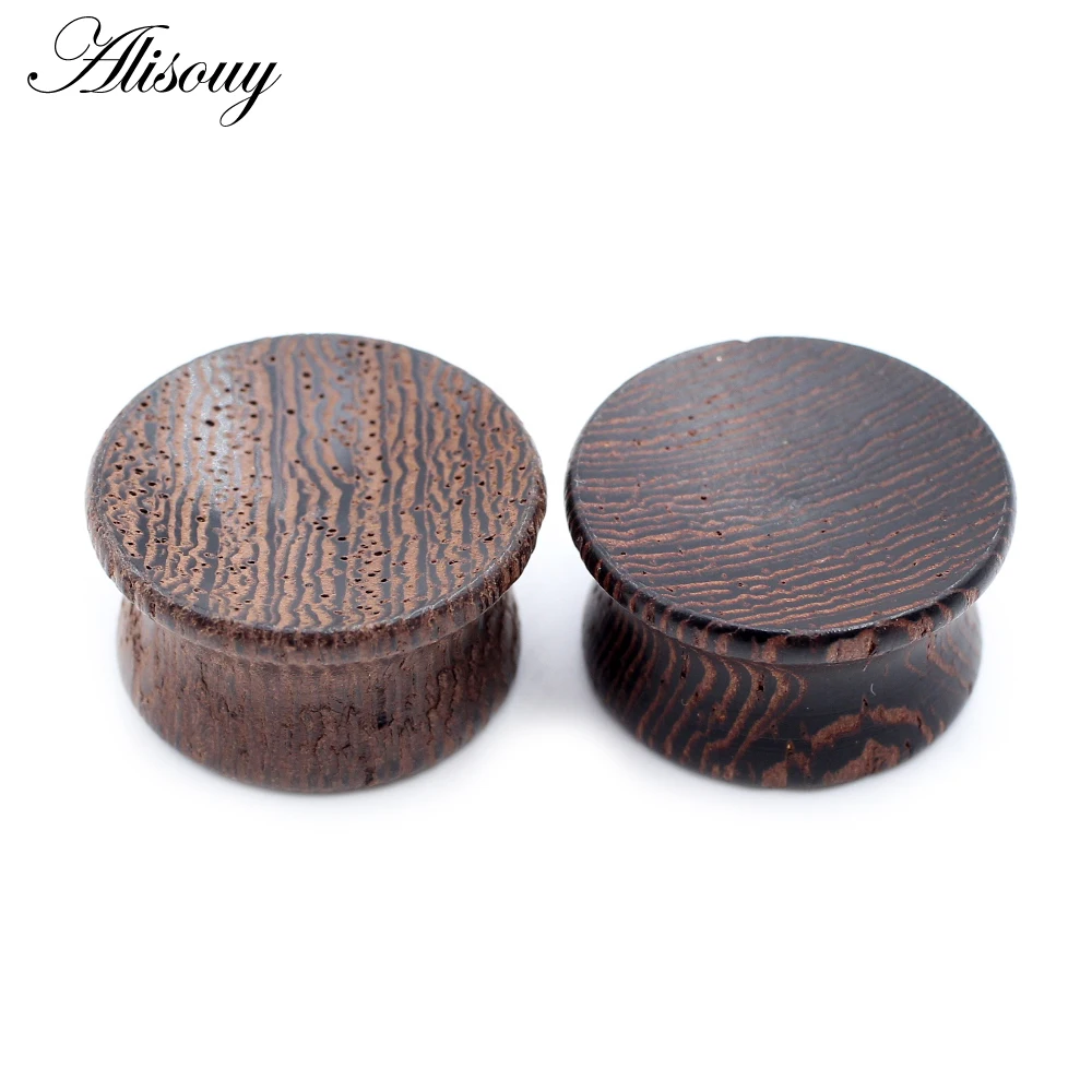 Alisouy 2pcs 6mm-20mm Concave Natural Wood Men Women Ear Tunnels Plugs Expander Stretchers Gauges Earrings Piercing Body Jewelry