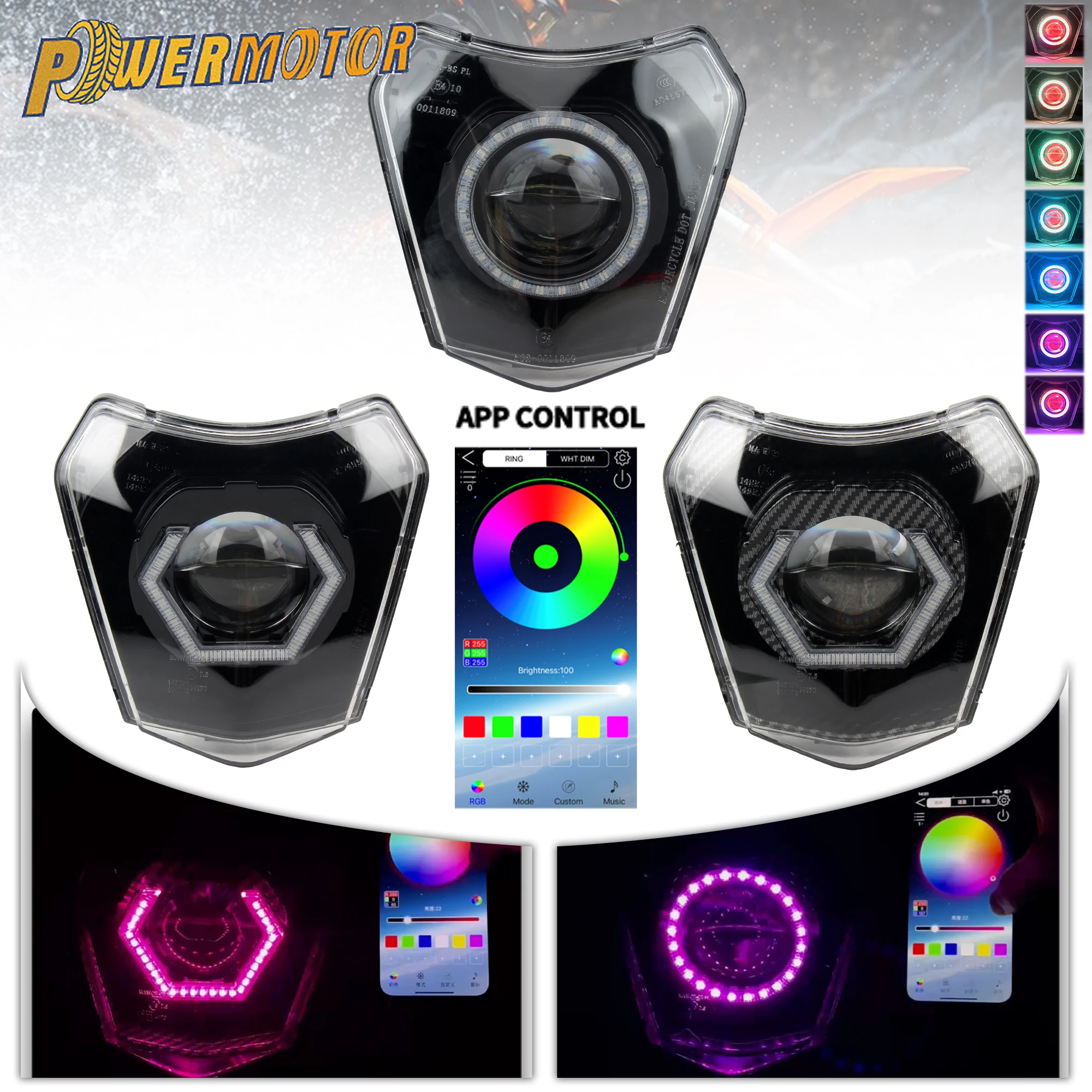 

For KTM Motocross LED Color Headlight Application Control For EXC XC SX SXF EXC F 125-500 TE TC FE XCF 125-690 DirtBike Headlamp