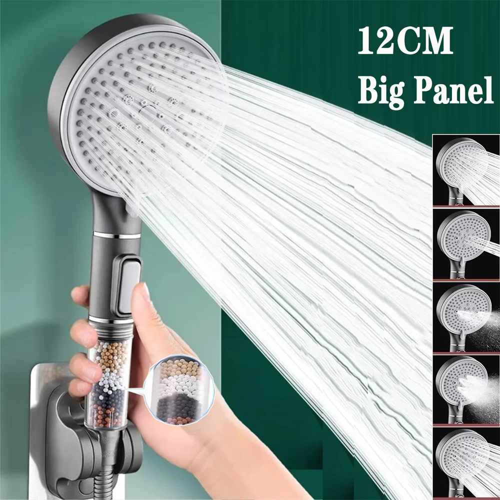 

12CM High Pressure Big Shower Head With Anion Filter 5 Modes Water Saving Rainfall Shower Faucet Nozzle Bathroom Accessories ﻿