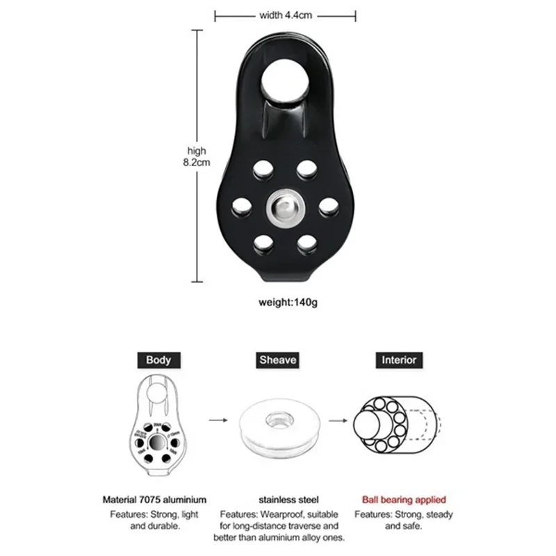 Outdoor Rock Climbing Pulley Fixed Sideplate Single Sheave Pulley With Ball Bearing High Altitud Traverse Hauling Gear