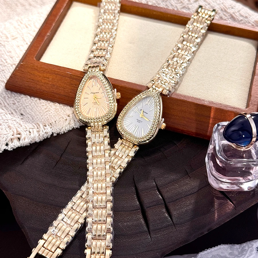 Luxurious Vintage Women's Watch Elegant Personalized Design Middle-Aged Chain Snake-Shaped Dial Cross-Border Timepiece