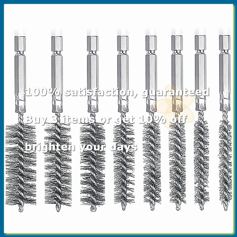 ●8Pcs Wire Brush Drill Bit Set with 1/4 Inch Hexagon Shank Steel Wire Twisting Brush,Suitable for Drilling Percussion A-ABFB