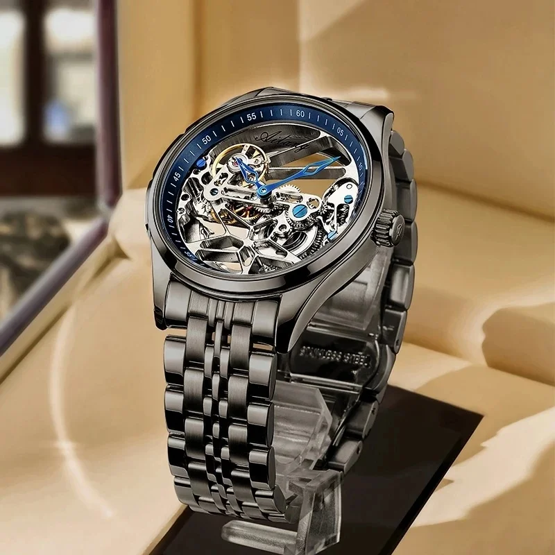 AILANG 8625 Steampunk Skeleton Automatic Mechanical Watch, Transparent Hollow Men’s Wristwatch, Relogio Masculino
