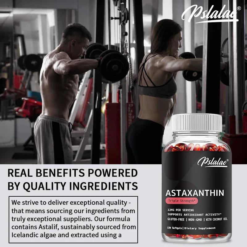 Suplemento Triple Action Astaxantina, Softgels à base de plantas de algas marinhas, promovem atividade antioxidante para a saúde da pele e dos olhos