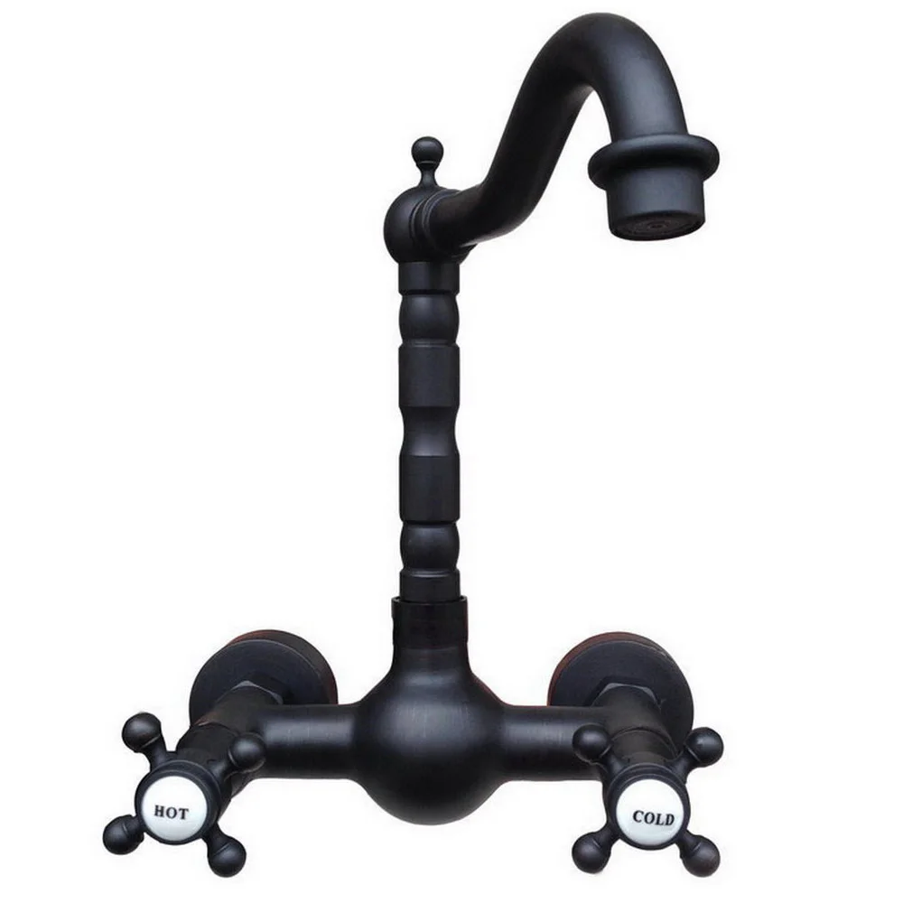 

Basin Faucets Oil Rubbed Bronze Bathroom Kitchen Faucet Swivel Wall Mounted Dual Handle Hot Cold Mixer Taps Bnf525