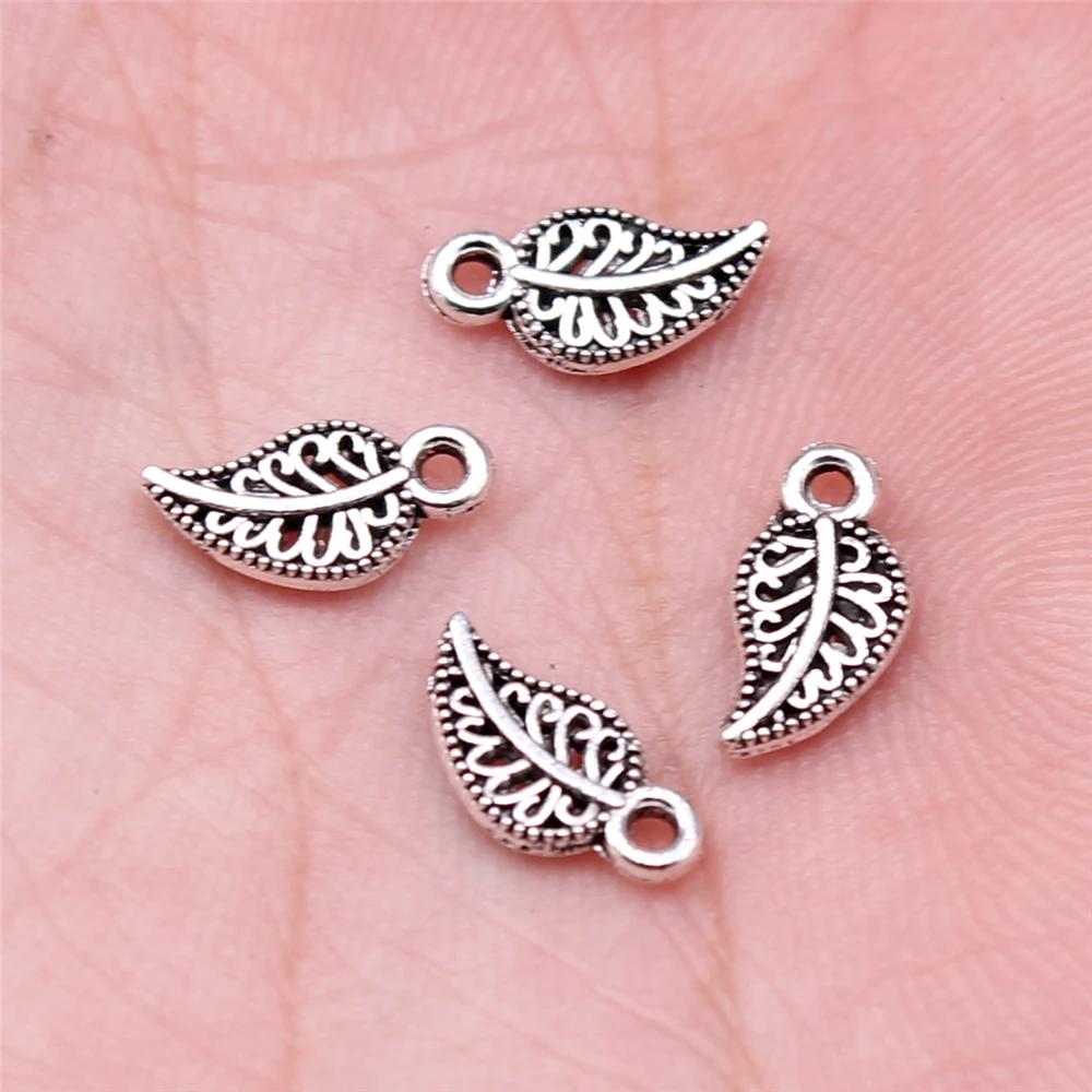 WYSIWYG 40pcs 10x5mm Charms Leaves Charms For Jewelry Making DIY Jewelry Findings Antique Silver Color Alloy Charms Pendant