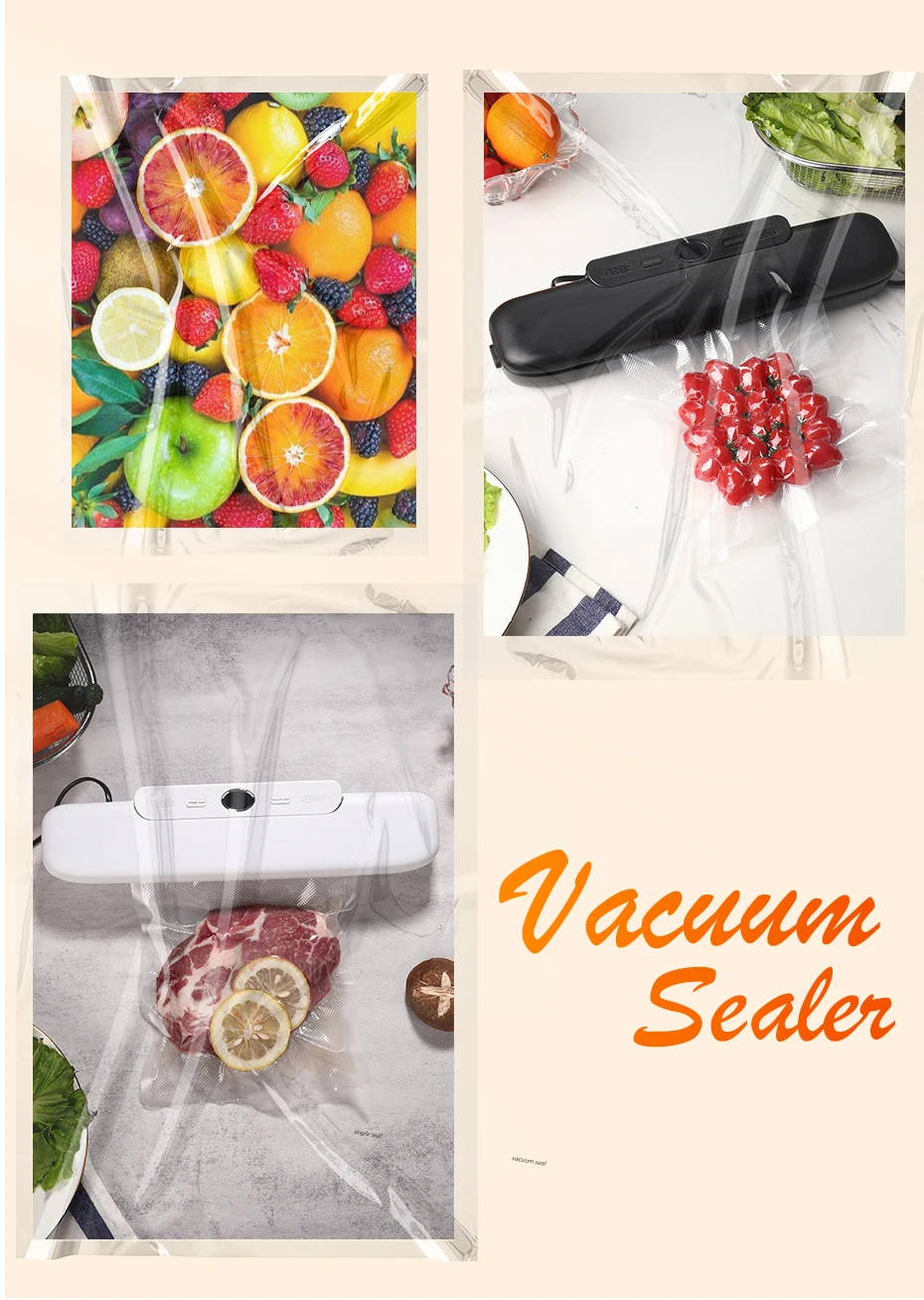 Electric Vacuum Food Sealer Machine and Bags Household One Click Vacuuming For Wet Or Dry Food Packing Vacuum Sealing Machine