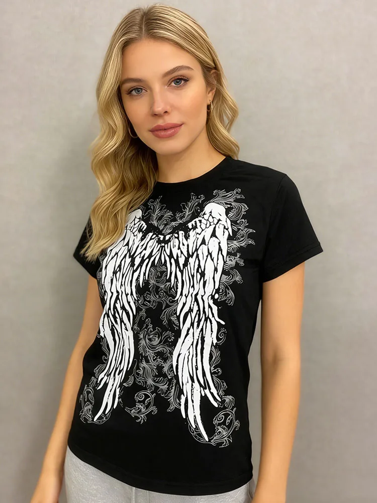 

Gothic street trend ins Harajuku print men's and women's summer round neck pullover T-shirt punk fashion Y2k clothing