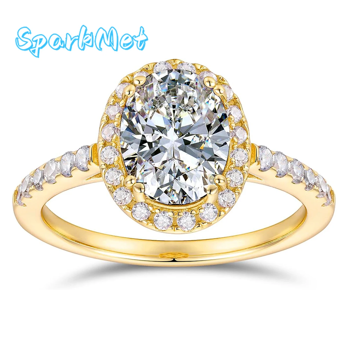 

SparkMet 100% настоящее овальное кольцо с муассанитом 1-2 карата с сертификатом, пройденное испытательное кольцо с бриллиантом, женские вечные украшения, серебро S925