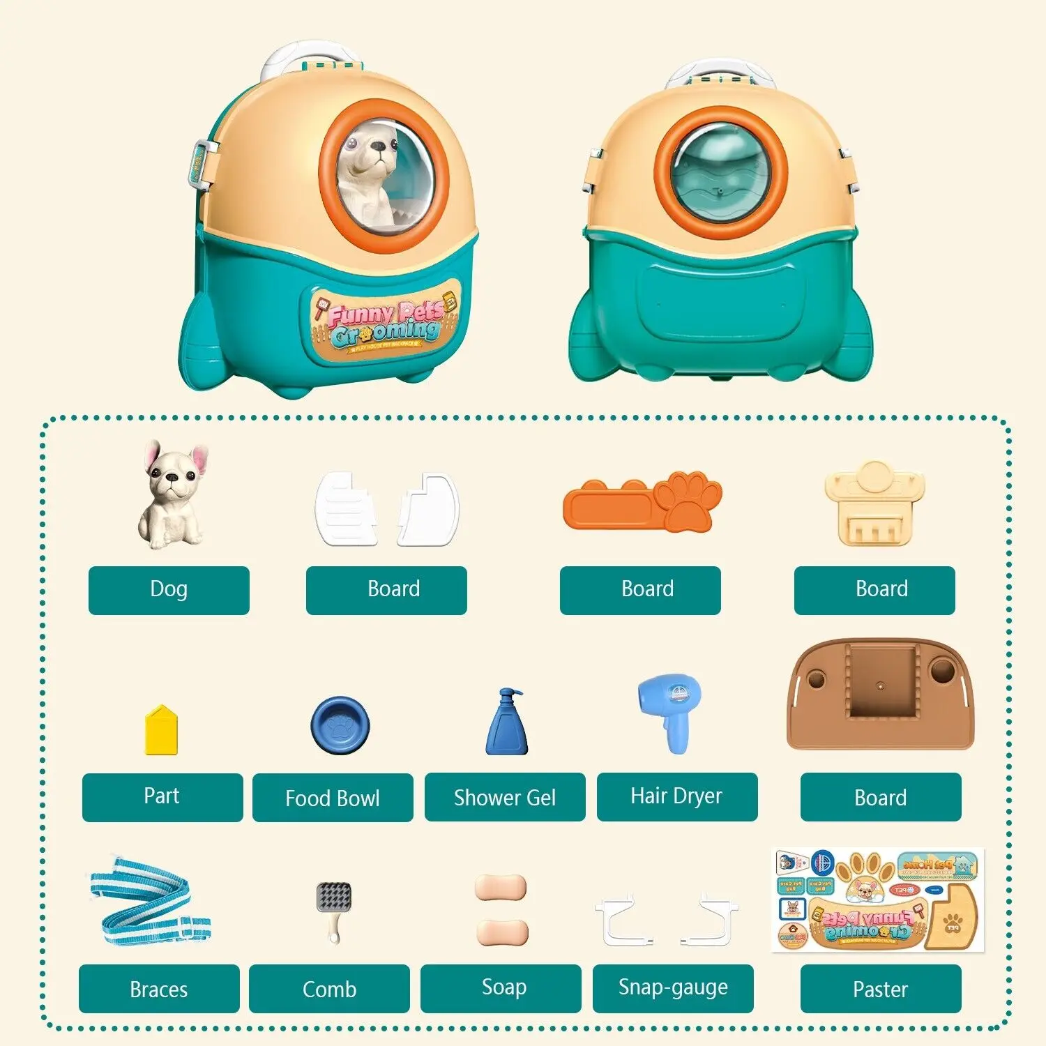 Pet Care Play Set Doctor Kit for Kids, 16 Pcs Doctor Pretend Play Vet Dog Grooming Toys Puppy Dog Carrier Feeding Dog