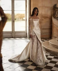 Exquisite Wedding Dresses Woman's Sexy Mermaid Appliques Off Shoulder Long Sleeve Side Split Bridal Gowns Vestidos Customized