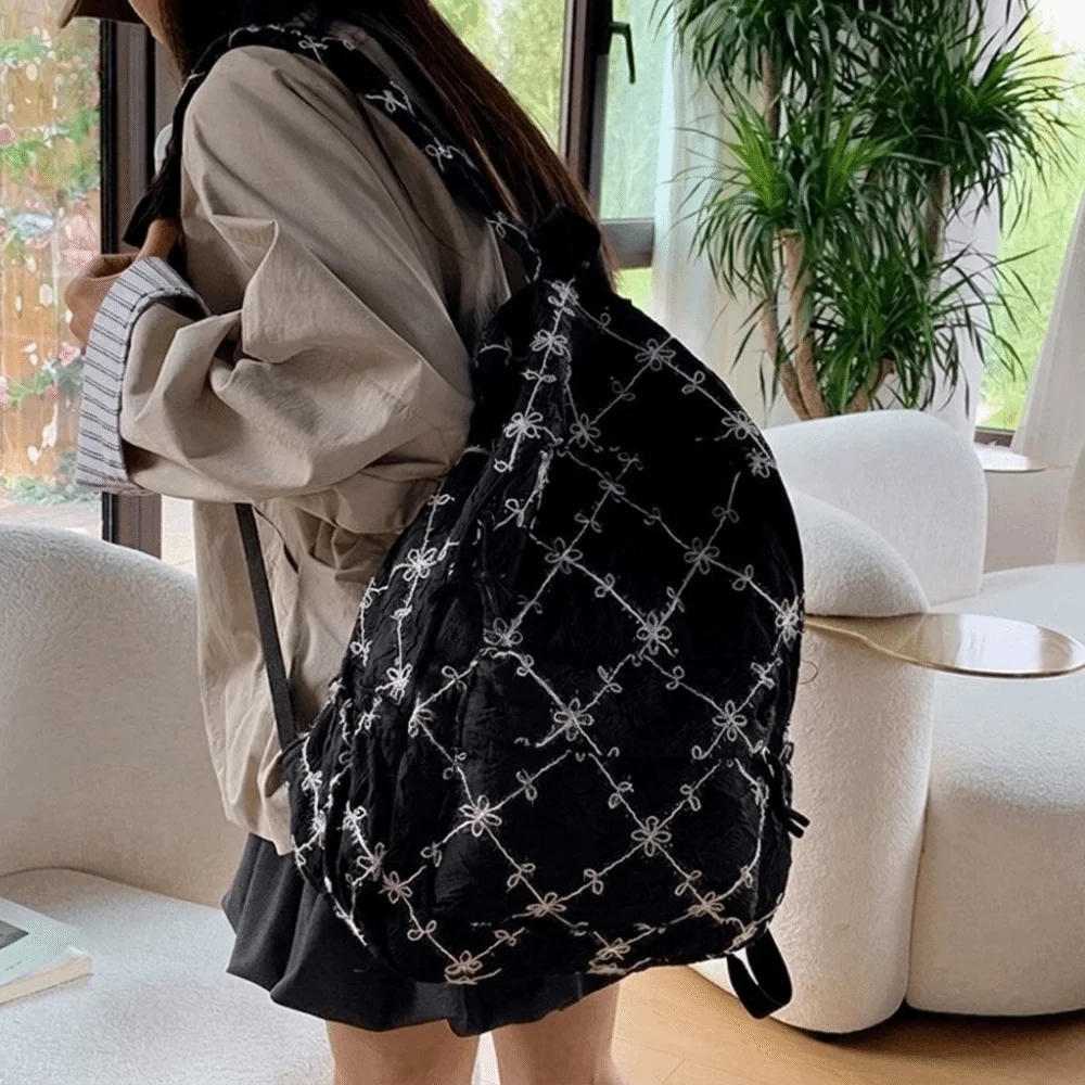 Fashion Sweet Bow Backpack Minimalist Multi Pocket Nylon Rucksack Lightweight Bow Student School Bag Daily