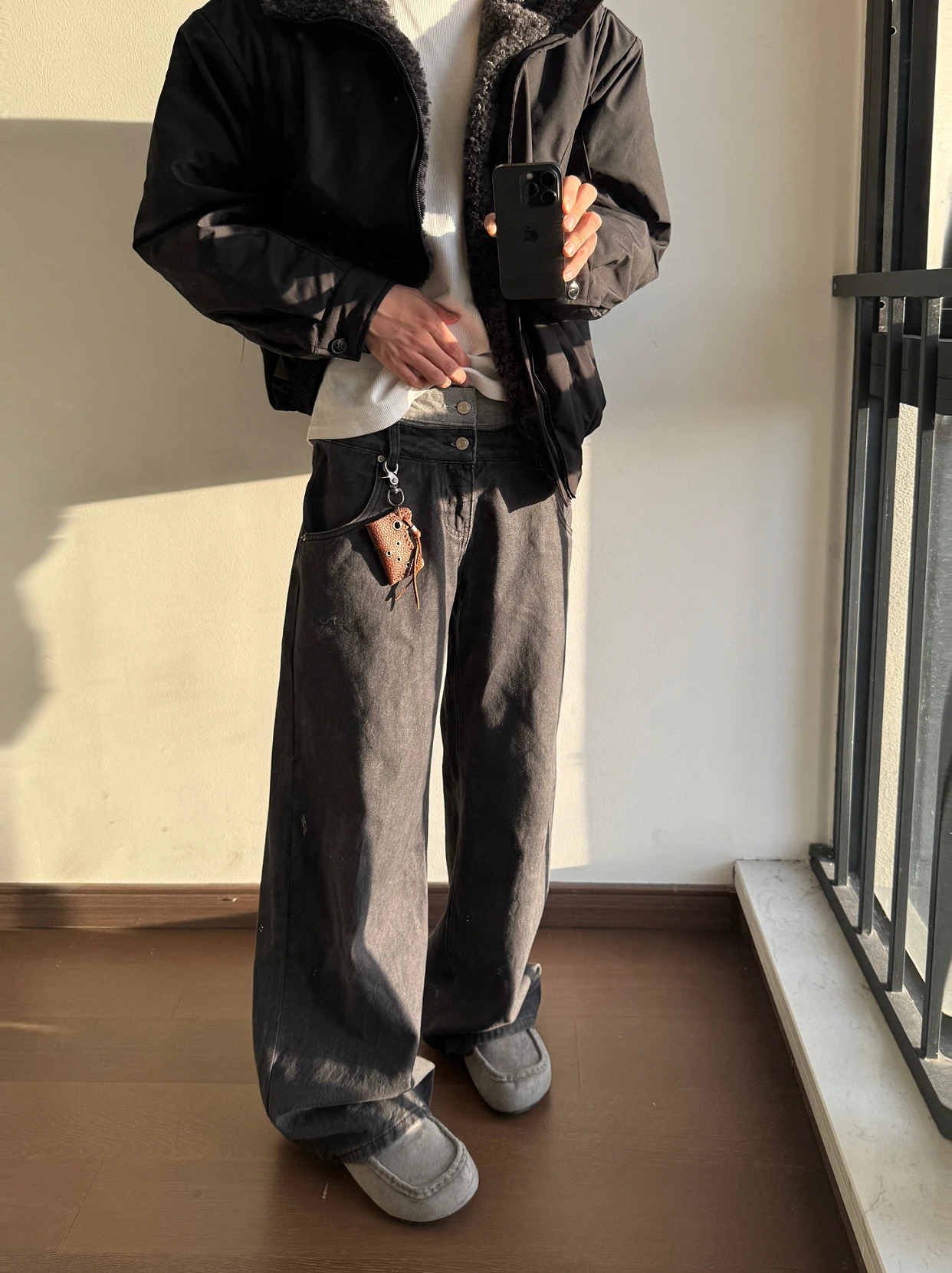 

Retro American Double Waist Color Colion Waed Jeans Men's Straight Loose Wide Leg Casual Long Pants Youth Trendy