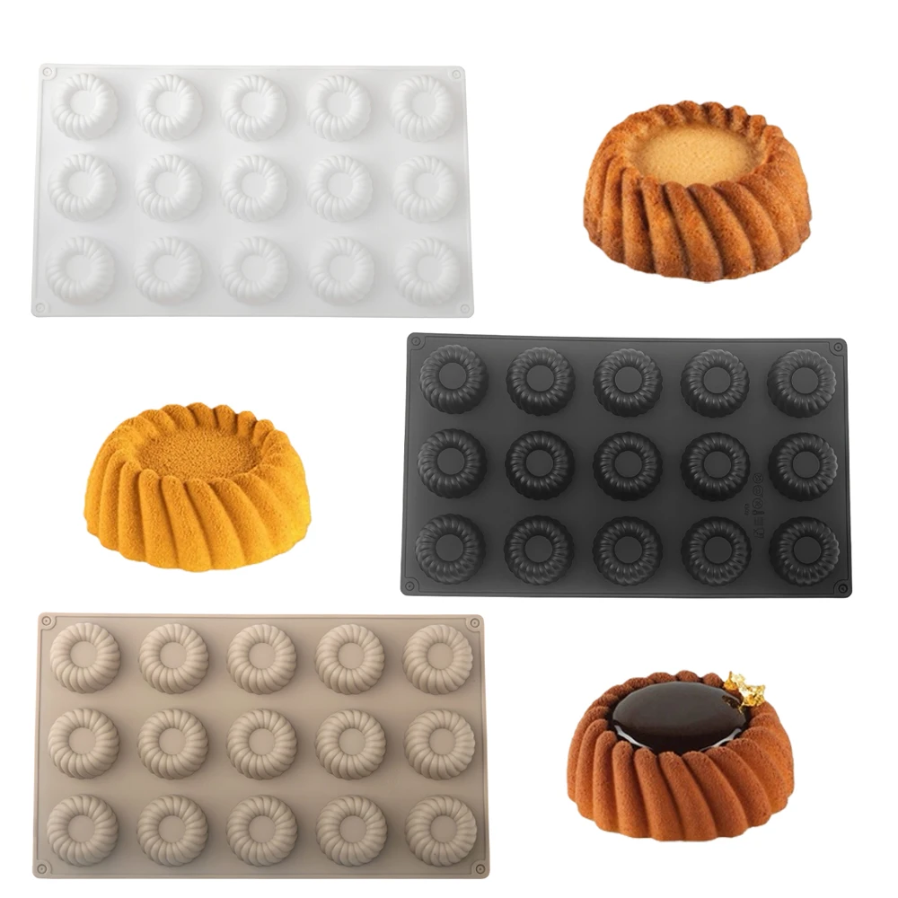 Silikonform mit 15 Mulden, diagonaler Wirbel, Mousse-Kuchen, rund, für Schokolade, Dessert, französisches Gebäck, Backform