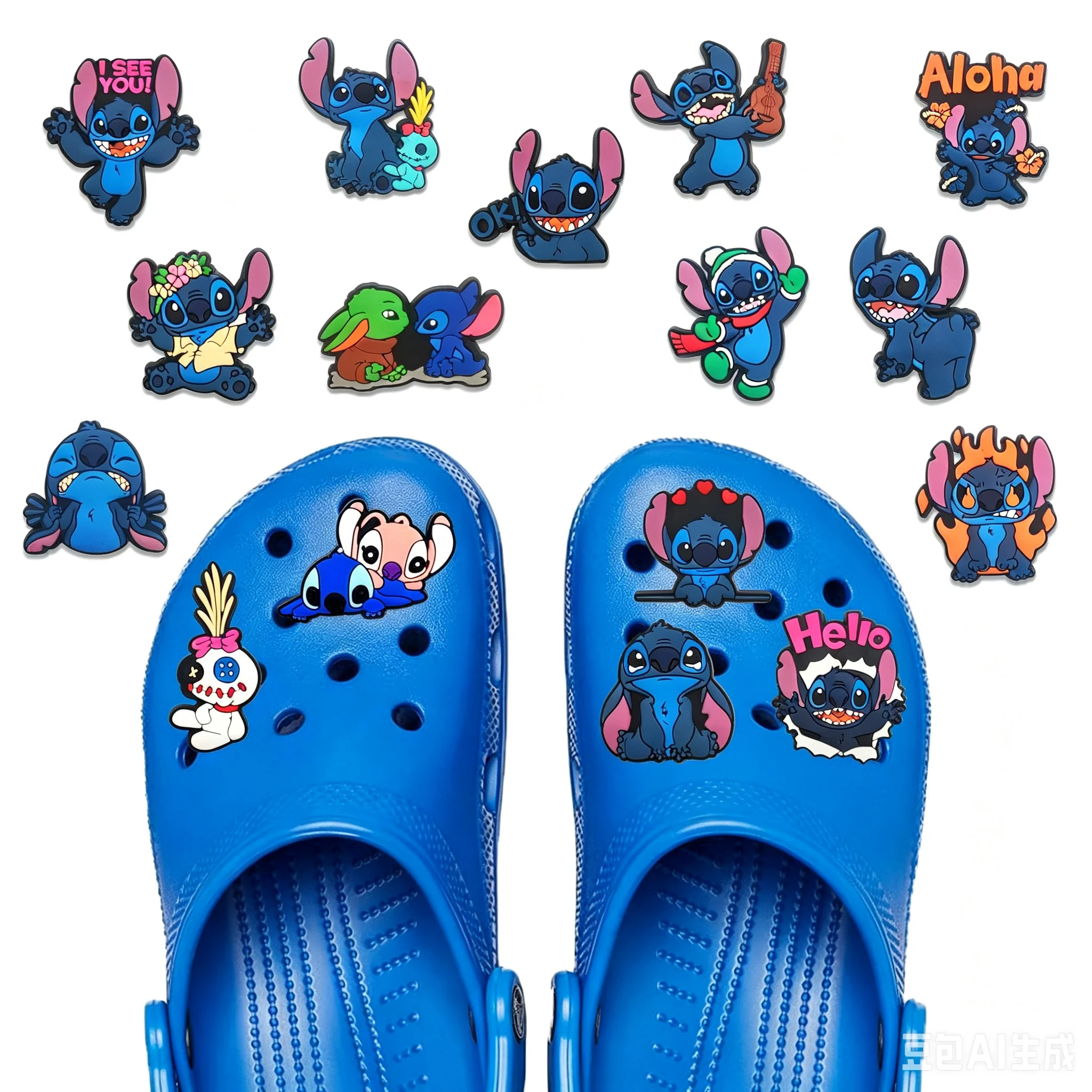 16Pcs set Lilo & Stitch series PVC Shoe Charms Set Waterproof Detachable Garden Hole Shoe Decor Cartoon DIY Accessories