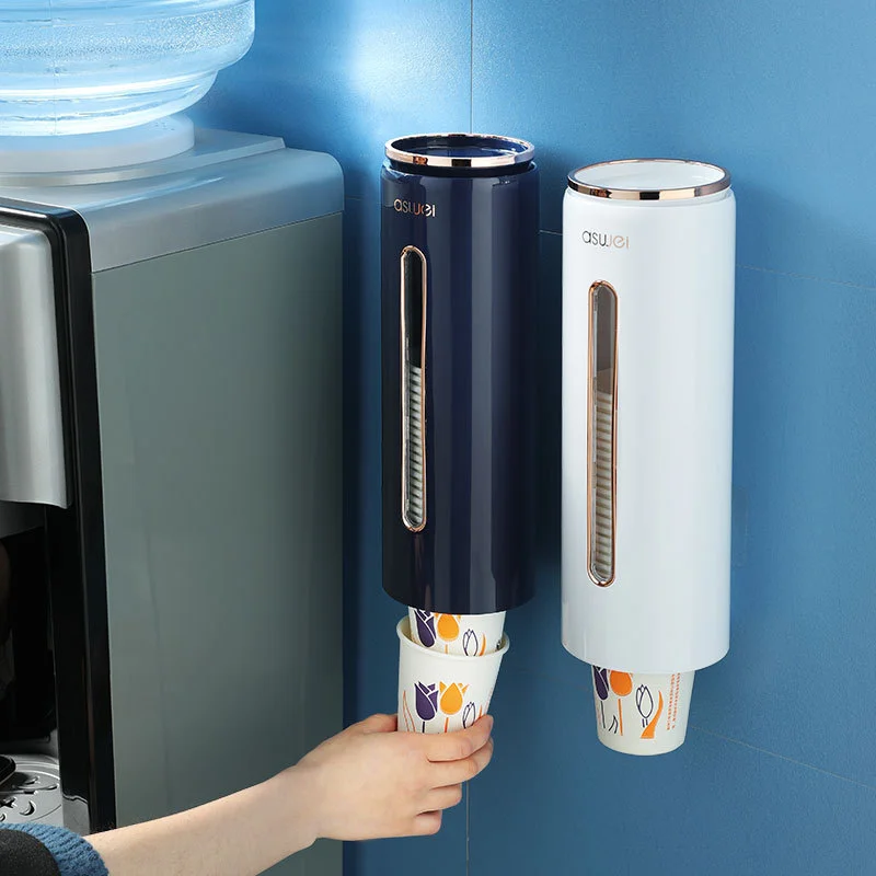 Wall Mounted Disposable Paper Cup Dispenser with Automatic Drop Cup Remover Plastic Cup Holder Container for Home Office