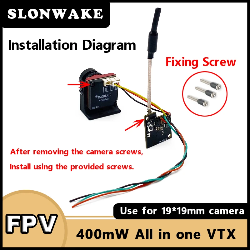 SLONWAKE 5.8g 48CH analog VTX Transmitter Launcher pit/25/200/400mW adjustable 2-3S power support TBS 2.1 use for 19*19mm camera