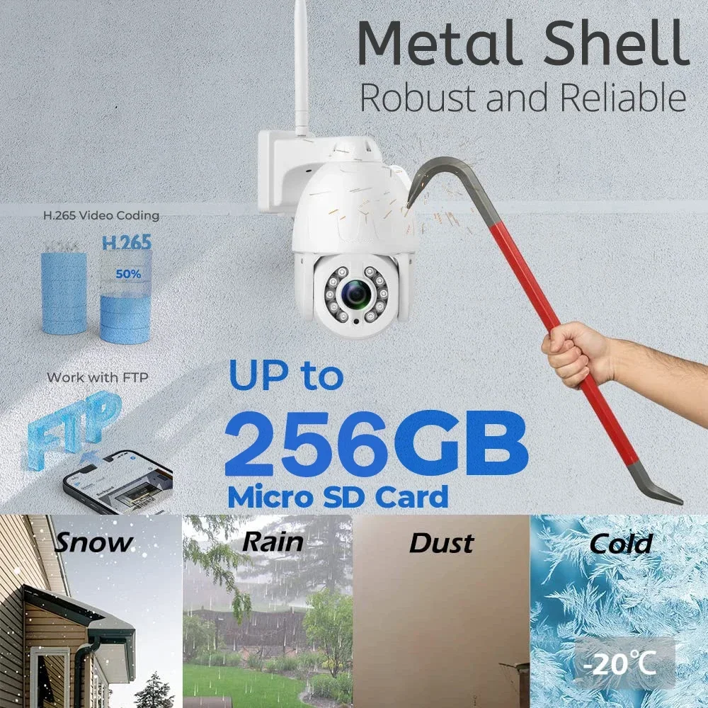 4K 8MP Outdoor WiFi PTZ IP Camera 5X Optical Zoom Human/Vehicle Detect Security Camera Color Night Vision Auto Tracking Cameras