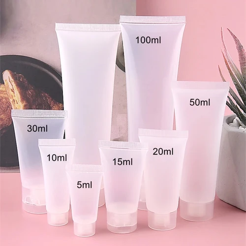 50 unids/pack 5ml 10ml 15ml 20ml 30ml 50ml 100ml tubo vacío de loción cosmética contenedor de crema para apretar tubo suave de plástico esmerilado con tapa