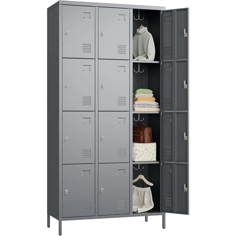 

Metal Lockers for Employees with 12 Doors and 12 Hooks, 72”H Storage Locker with Card Slot for Office Gym School Bedroom, Assemb
