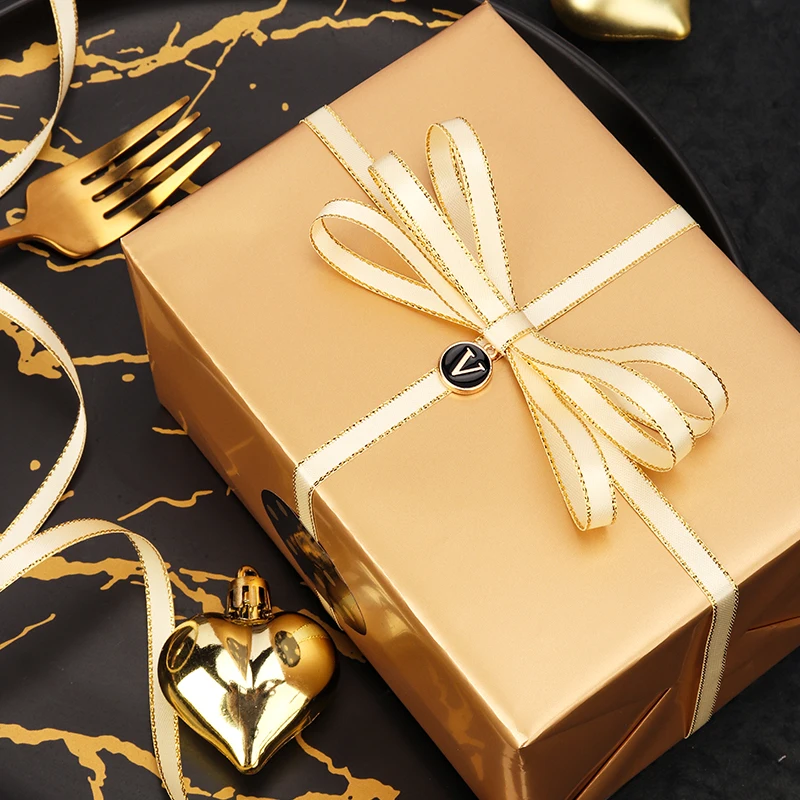 20Yards 6mm Gold Rim Ribbon DIY Material Gift Box Packaging Decorative Birthday Valentines Wedding Baking Bouquet Bow