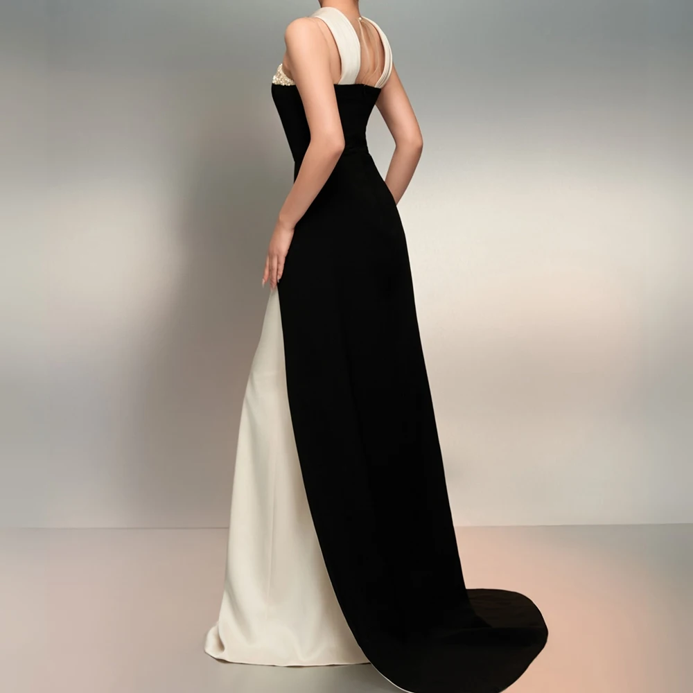 Robe de soirée de forme sirène, personnalisée, longueur au sol, col haut, sans manches, robe de bal, perles, cristal, drapée Simple, à la mode
