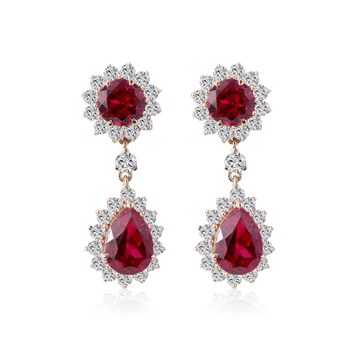 

Provence 14K Yellow Gold Luxury Cluster Earrings With 7*10mm Lab Ruby & Moissanites For Lady‘s Jewelry Elegant Drop Earrings