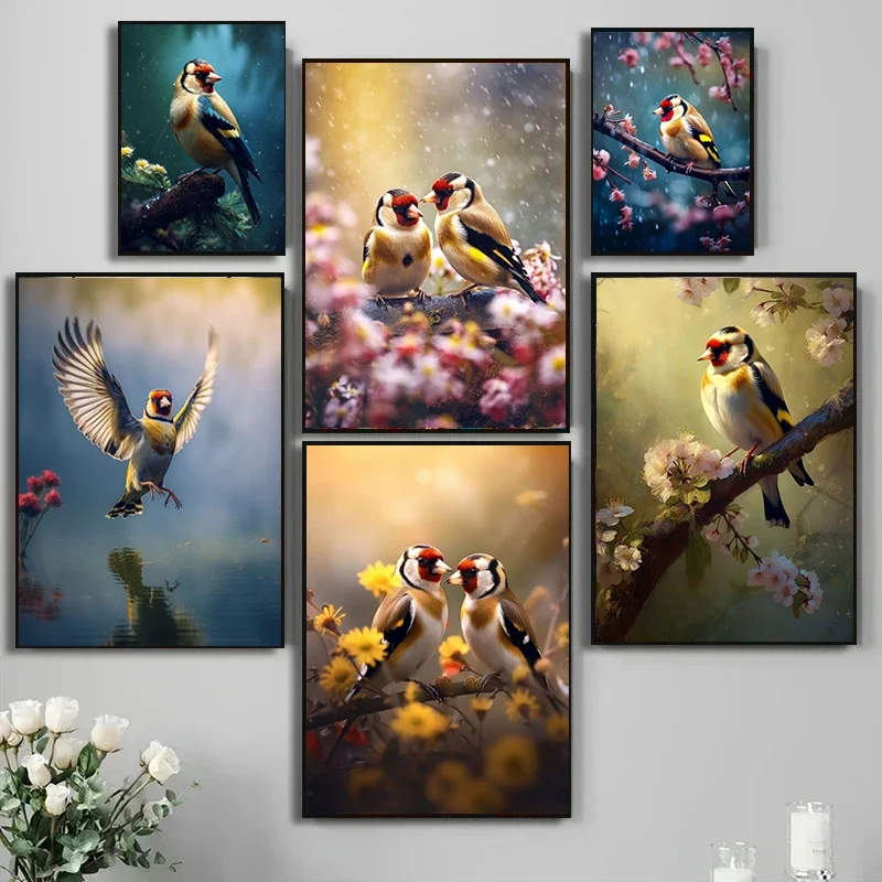 Majestic Bird Goldfinch Poster Epic Goldfinch Bird Couple Wall Picture Canvas Painting Wall Art Prints Bedroom Club Home Decor