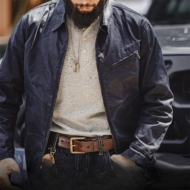 

Men Vintage Oil Waxed Canvas Jacket Lapel Zip Short Styles Outerwear Classic Slim Windproof Tops for Men's Spring Autumn Jacket