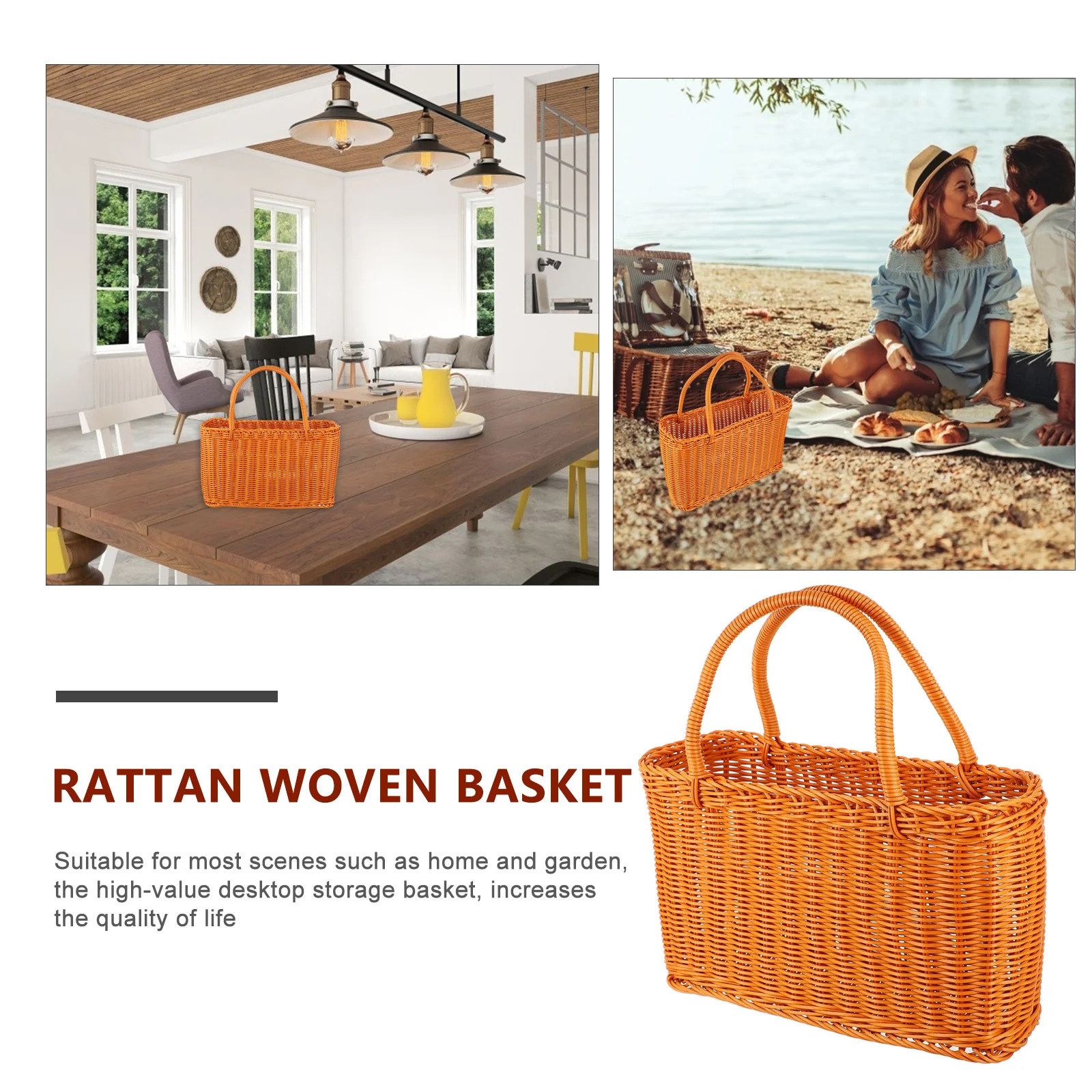 

Storage Basket Plastic Woven Fruit Vegetable Container Multipurpose Household Decorative Bucket Natural Organizer Rattan Style