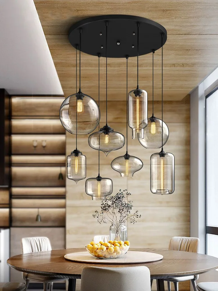 

2025 New Designer Transparent Glass Round Chandelier Black Metal Pendant Lamp Adjustable Ceiling Luster for Living Room Cafe