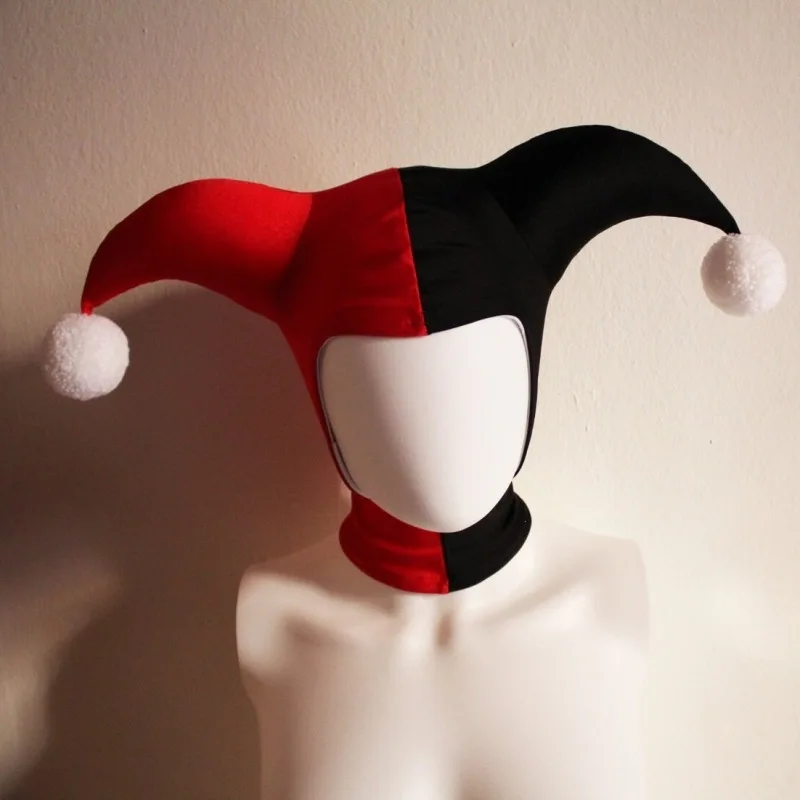 2026 Red and black colored fluffy ball clown headwear Halloween costume accessories funny clown hat for role-playing