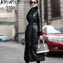 AYUNSUE veste en duvet coréen pour femmes 2020, veste en cuir véritable, col en vraie fourrure de vison Long manteau en peau de mouton MY3743