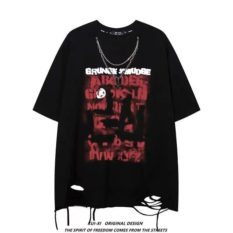 

Foufurieux Summer American Streetwear Half Sleeve T-shirt for Men and Women Hip Hop Loose Casual Oversized Tshirts Men Tops