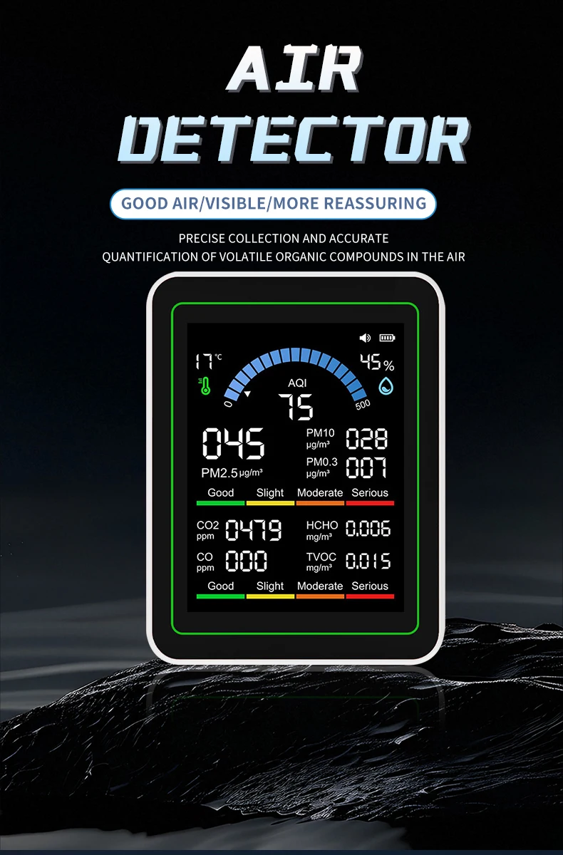 home Newly upgraded 10-in-1 air detector with 24-hour battery life PM2.5 formaldehyde TVOC temperature and humidity CO2 detector