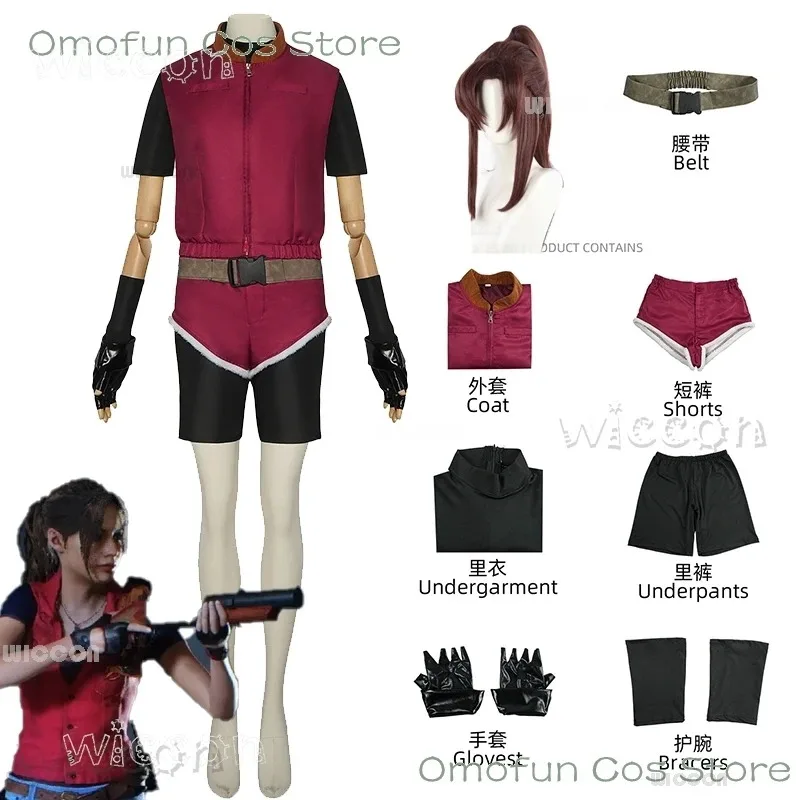 

Индивидуальный костюм Resident 2 Re2 1988, Клер, костюм зла Редфилда, парик, красная униформа, шорты, карнавальная одежда на Хэллоуин