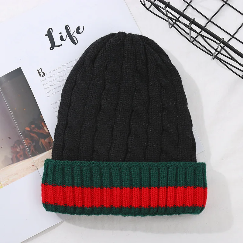 Winter Warm Pullover Hat for Women\'s Twist and Velvet Beanie Fashion Stretch Knit Sweater Hat Hot Stripes Casual Cap for Men