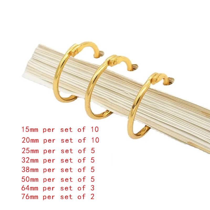 High Quality 3-10Pcs/Set Gold Metal Ring Binder 15-50mm DIY Loose-leaf Book Hoops Opening Office Binding Supplie Photo Albums