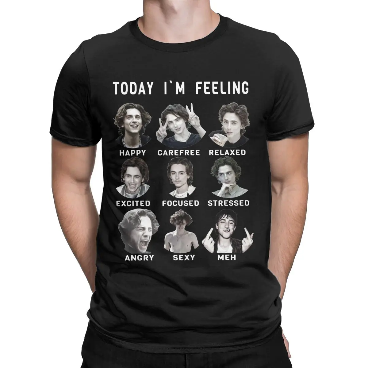 Men's T-Shirts Timothee Chalamet Funny Feelings Fun Pure Cotton Tees Short Sleeve T Shirts O Neck Tops Plus Size