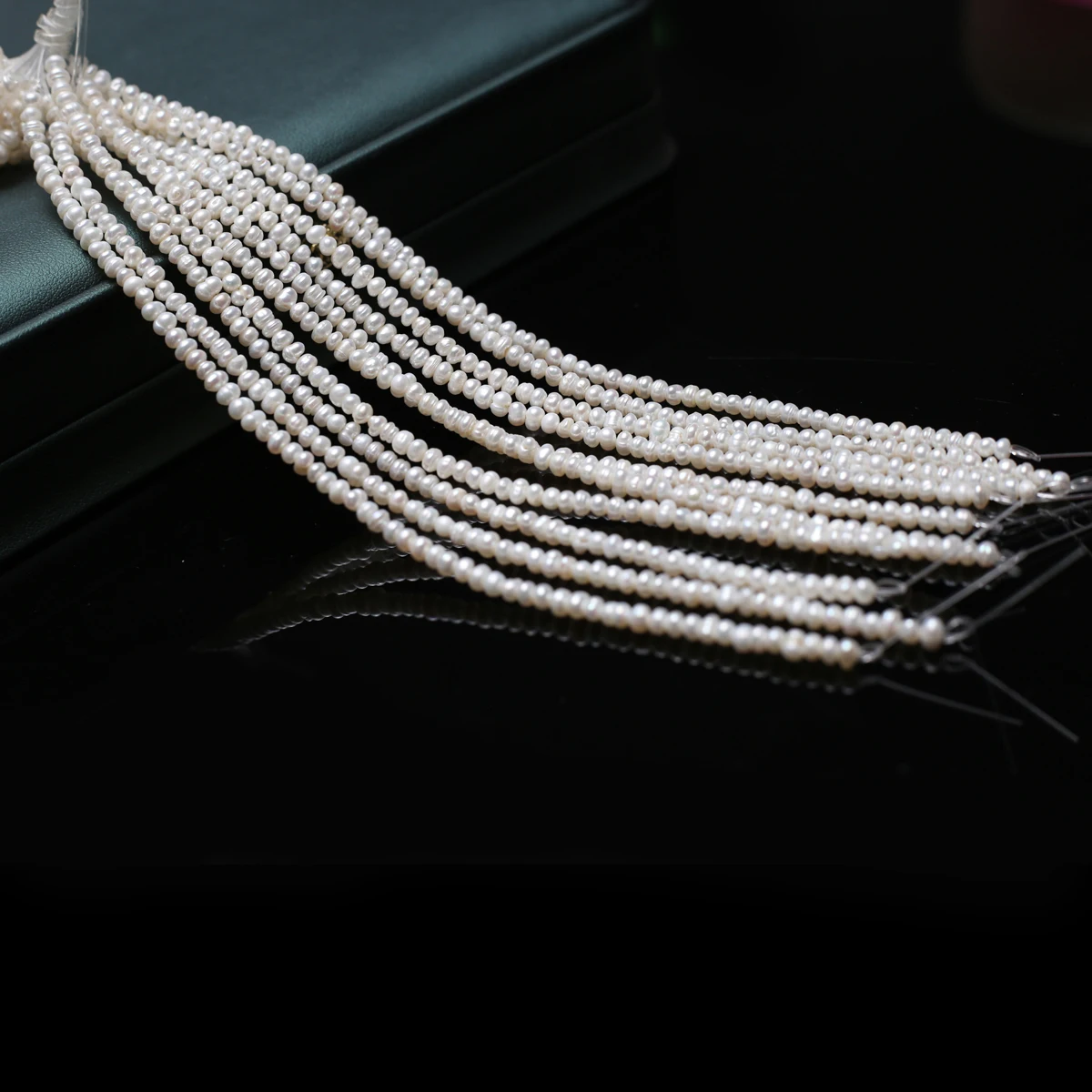 3‑4mm Natural Freshwater Flat Pearl Beads 18cm Strand Through Pearls DIY Jewelry Making for Necklace Bracelet Making Accessories