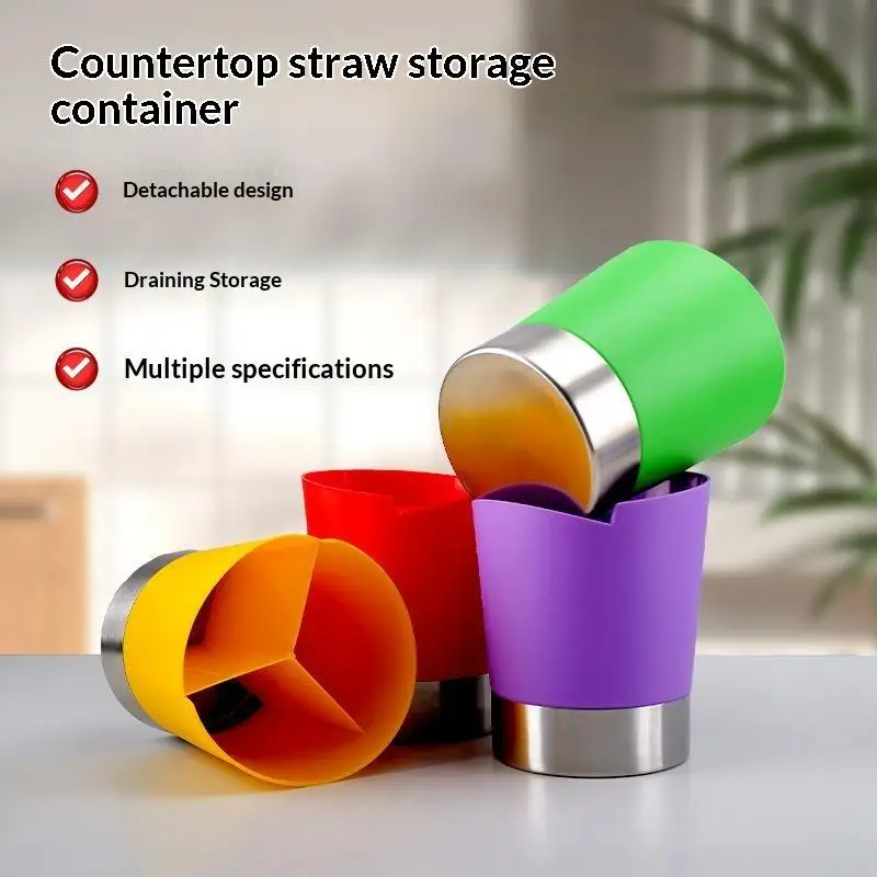 Drainable Stainless Steel Plastic Utensil Holder Rust Resistant Cutlery Storage Rack for Home Kitchen Counter Organization