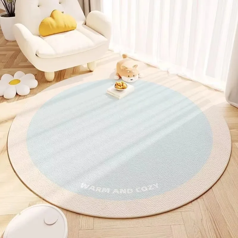 VIKAMA Solid-Color Round Macaron Rug for the Bedroom, Dressing Table, or Study—Non-Slip and Machine-Washable Home Decor